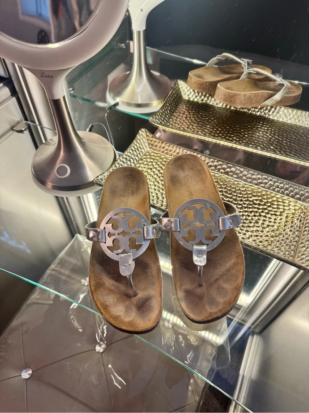 Tory Burch Brown Suede Miller Thong Sandals with Silver Logo